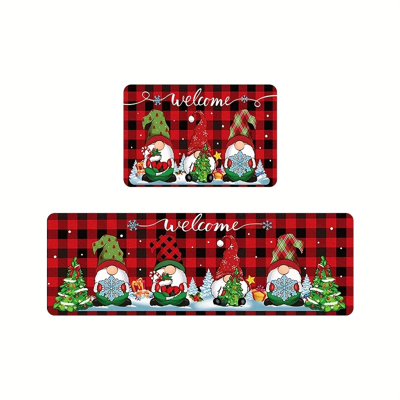 Christmas Kitchen Rugs 2 PCS Red Black Buffalo Check Plaid Winter