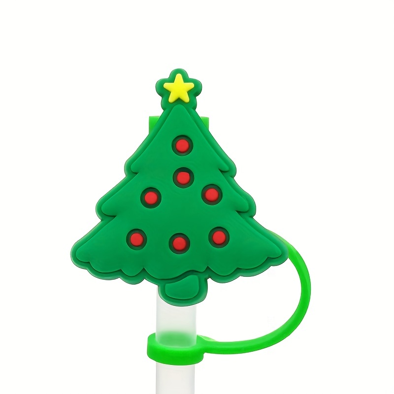 1pc silicone straw cover, reusable Christmas design kitchen drinking straw  cover