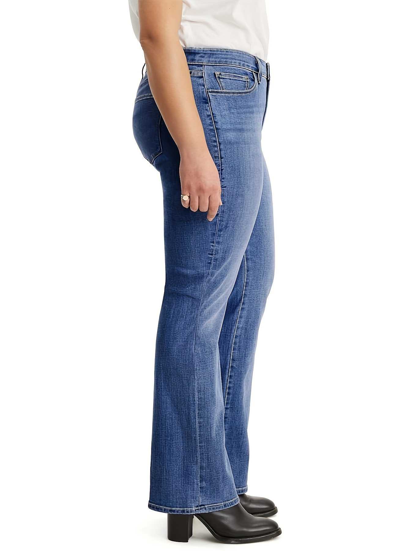 Jeans Acampanados Elastizados Cintura Alta Pantalones - Temu