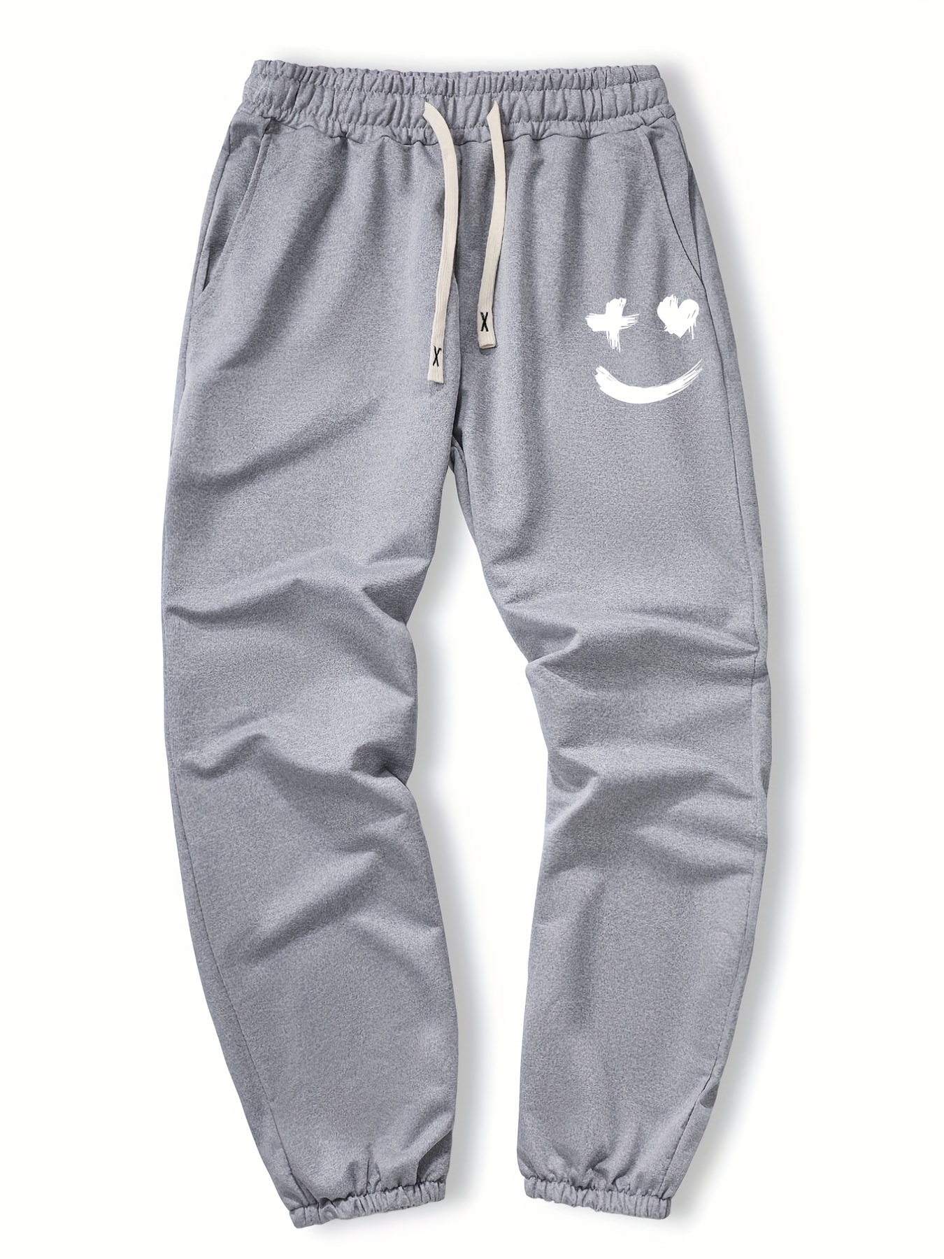 Smiling Face Print Joggers Men's Casual Loose Fit Drawstring Pants