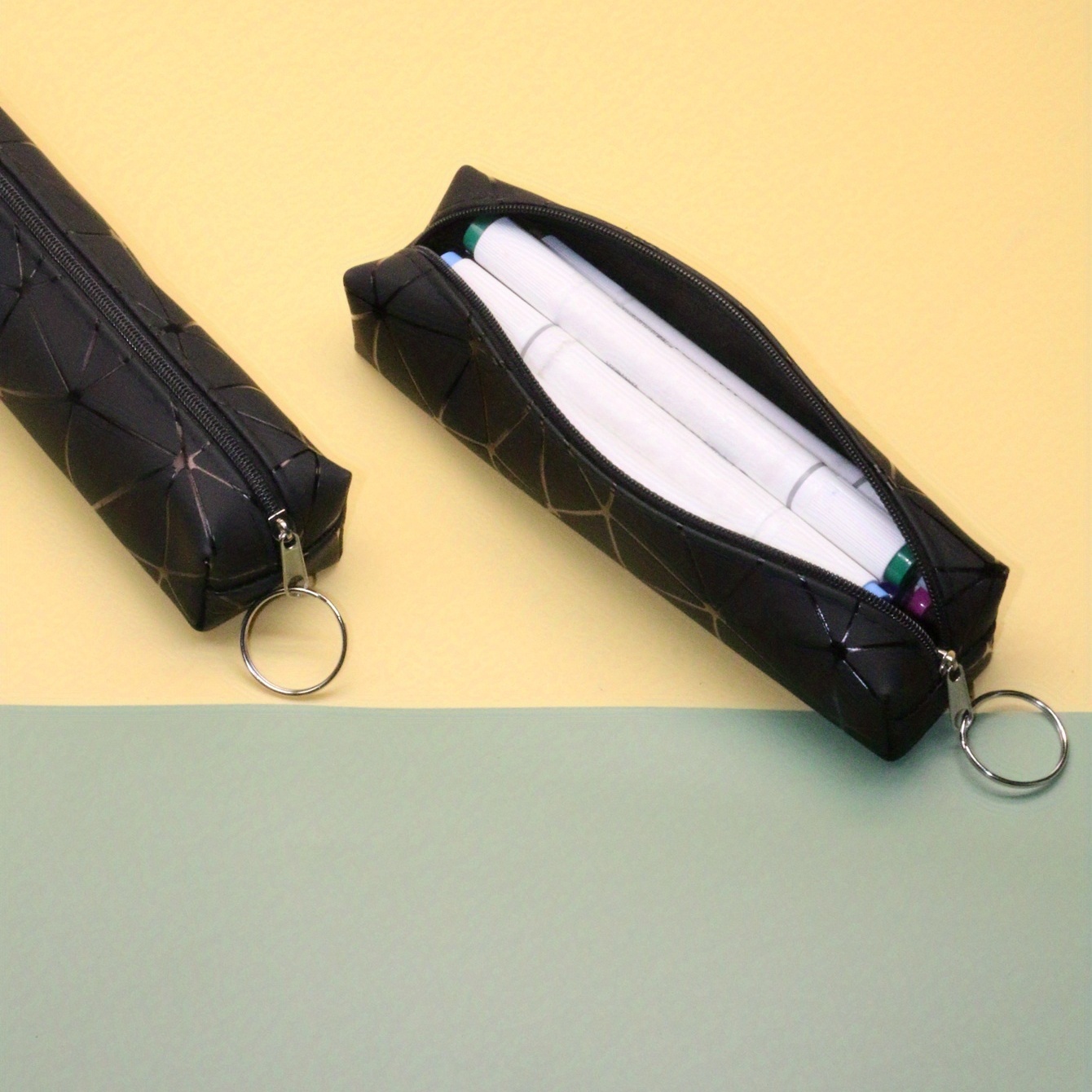 Black Geometric Pencil Case - Temu