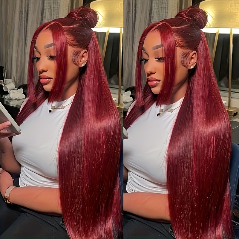 Burgundy Red 13x4 Lace Front Human Hair Wigs 99j Colored Temu