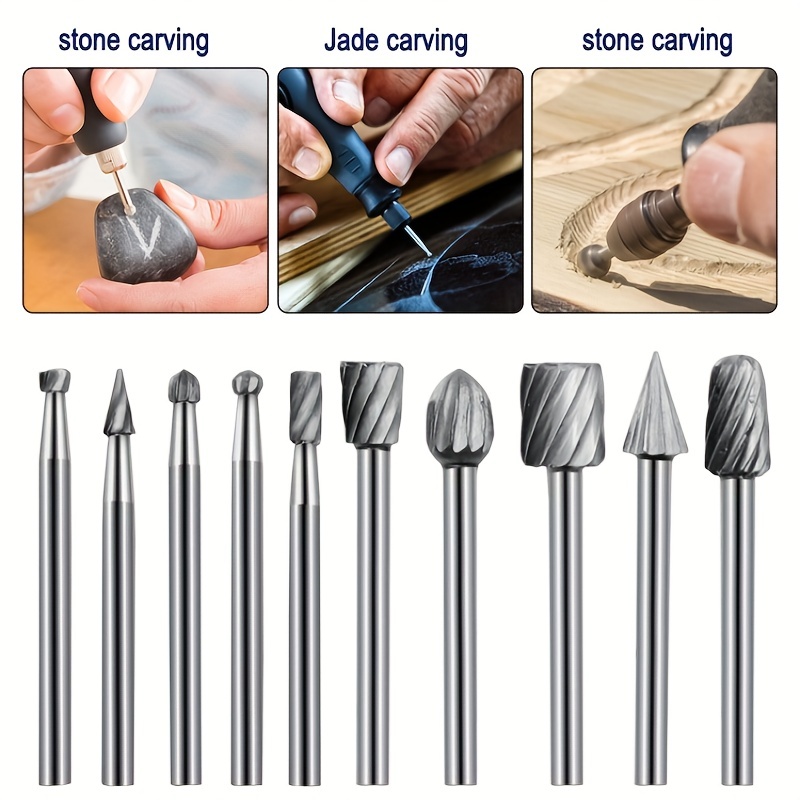 Wood Carving Tools, 5 PCS HSS Engraving Drill Bit Set Wood Crafts Grinding Woodworking  Tool 1/8” Shank Universal Fitment for Rotary Tools