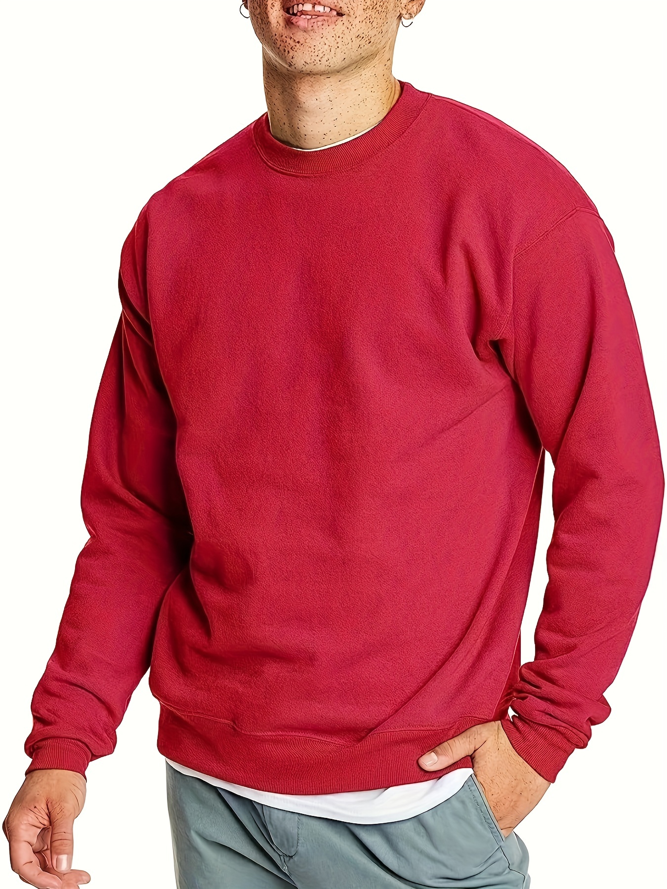 Trendy Sweatshirt Men's Casual Solid Crew Neck Pullover - Temu