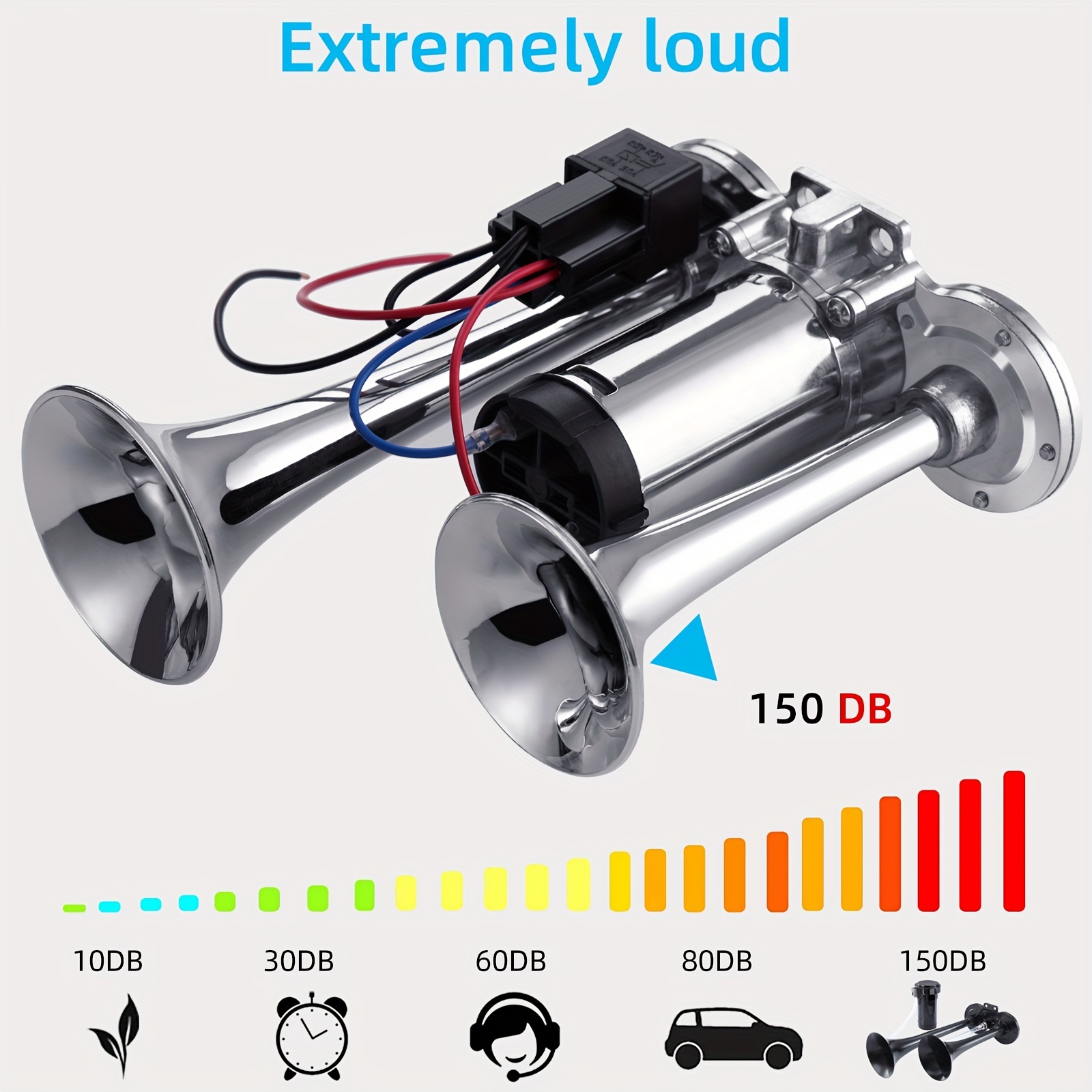 150db Super Loud Dual Trumpet Air Horn Kit - 12v/24v Compatible For Trucks,  Cars, Boats & More! - Automotive - Temu Luxembourg