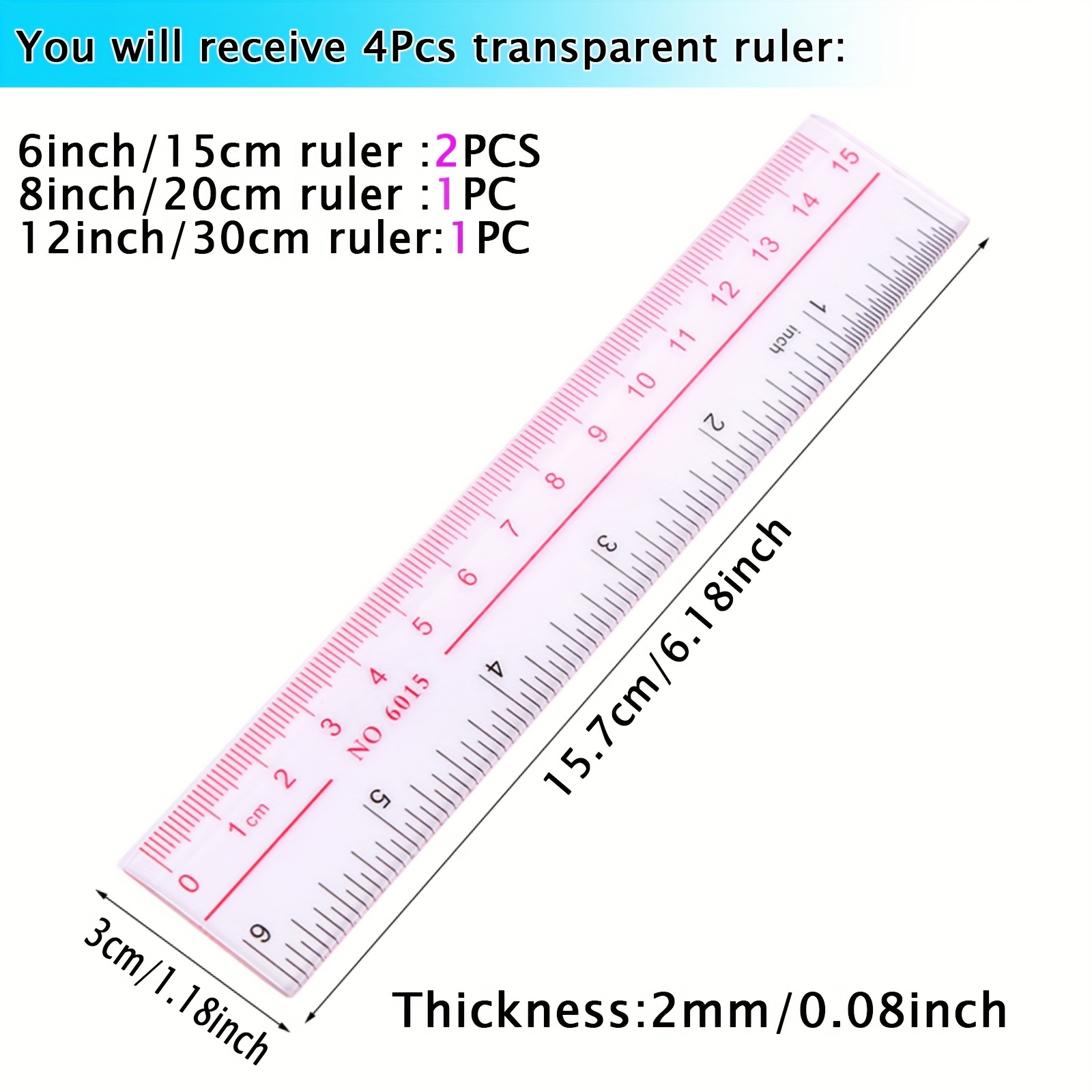  Color Transparent Ruler Plastic Rulers - Ruler 12 inch