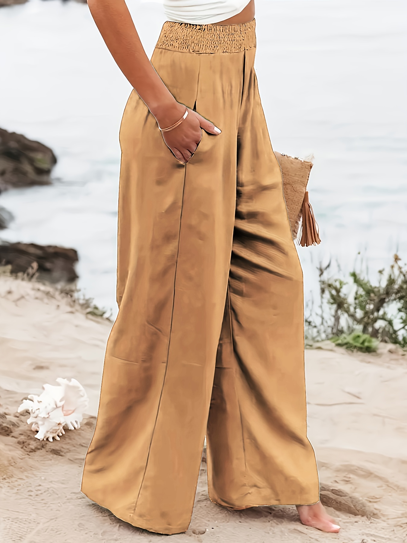 Plus Sage Khaki Ruched Waist Wide Leg Pants