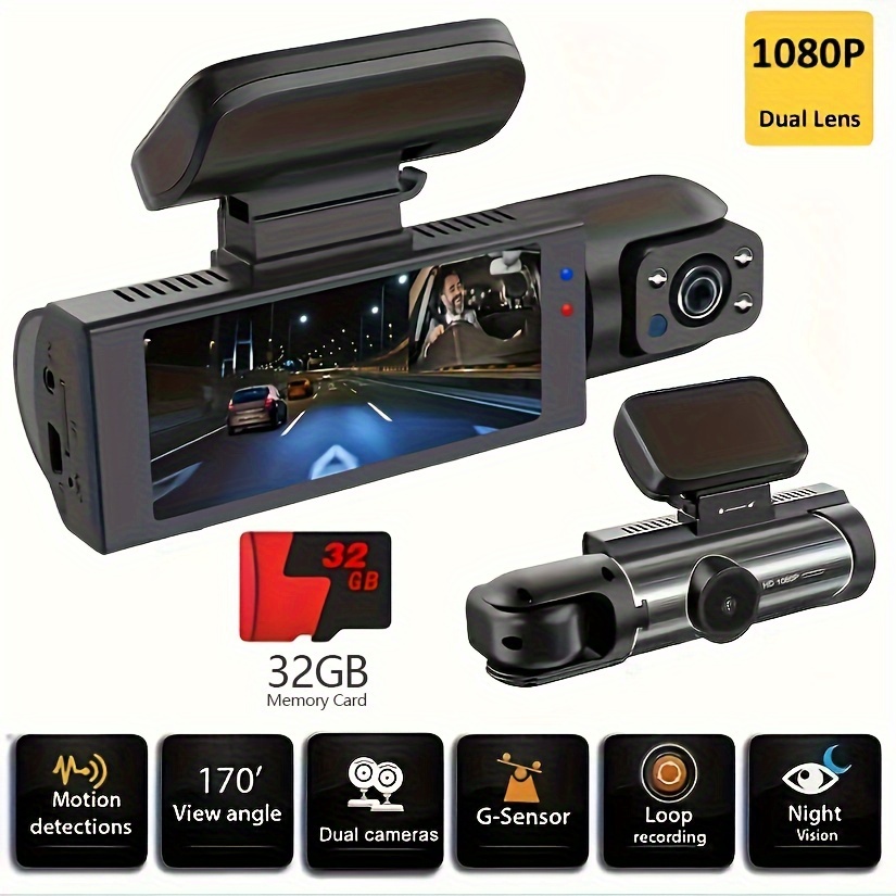 Cámara de tablero para automóvil, FHD 1080P Dash Cam frontal con tarjeta SD  de 32 G, visión nocturna, cámaras de control para autos con grabación en