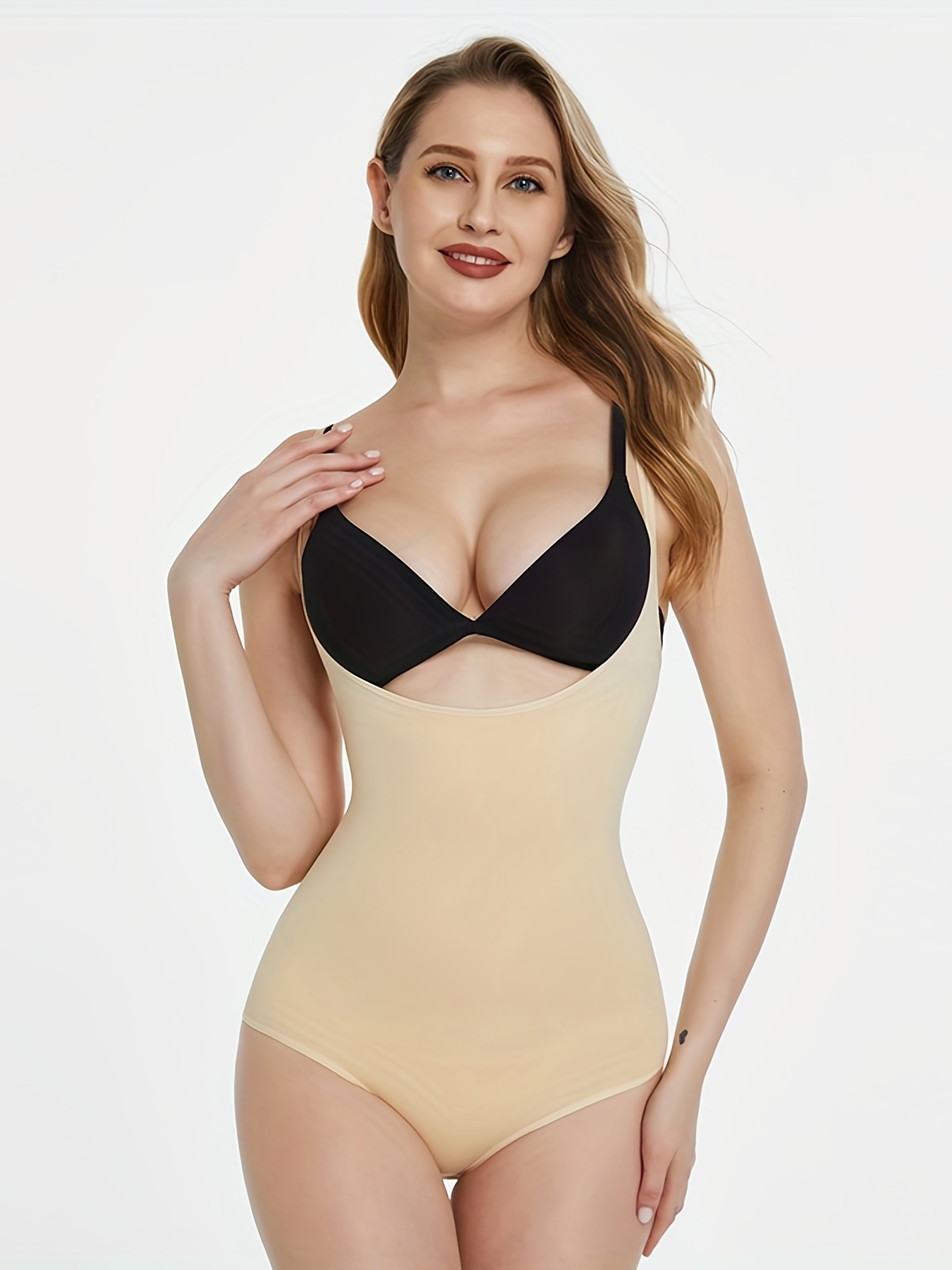 Simple Solid Slip Shaping Bodysuit Tummy Control Open Bust - Temu