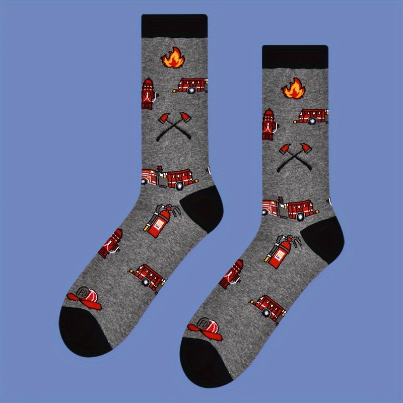 

1 Pair Of Men's Novelty Cartoon Car Pattern Crew Socks, Breathable Comfy Casual Unisex Socks For Men's Outdoor Wearing All Seasons Wearing