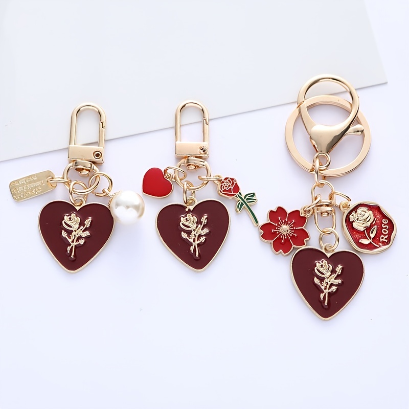 Red Key Chain For Women And Girls Rose Heart Shaped Keychain - Temu