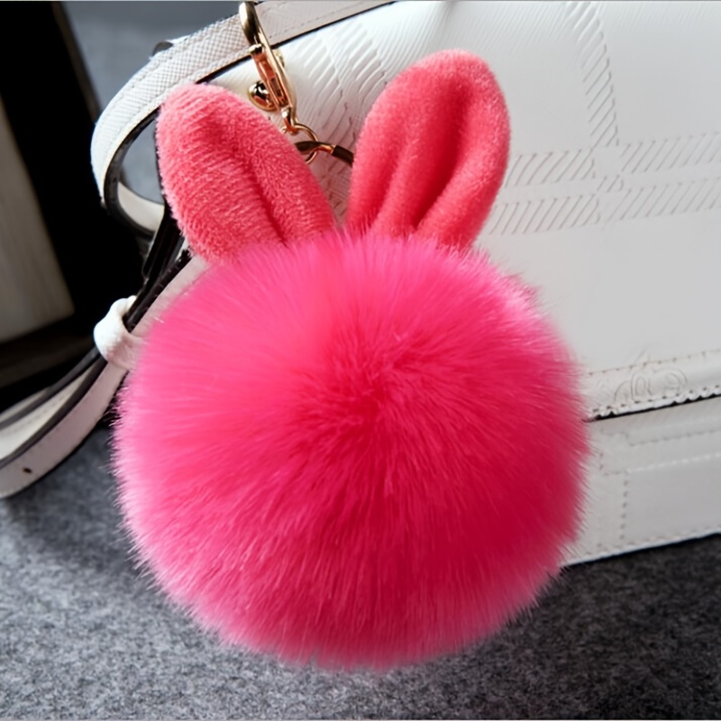 Rabbit Fur PomPom Key Chain Bag Charm Fluffy Puff Ball Phone Car