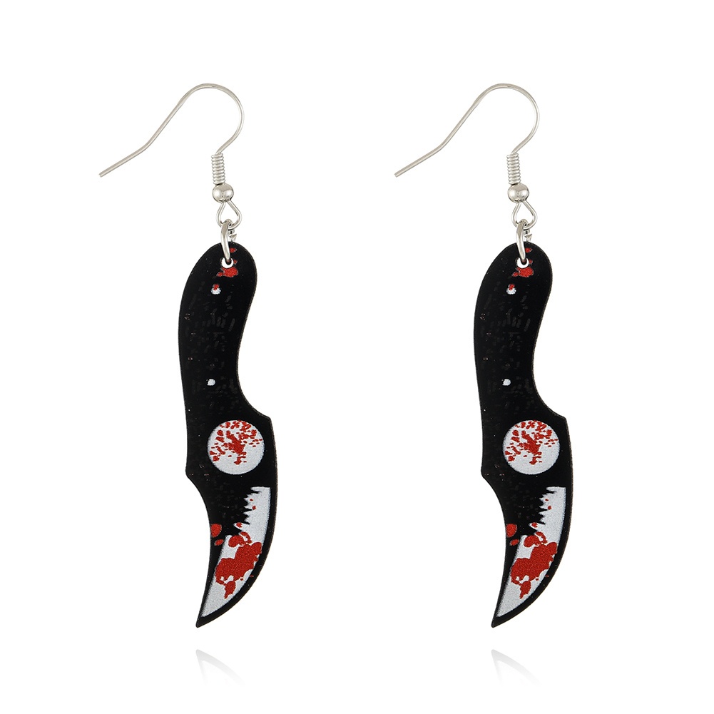 D-groee 1 Pair Vintage Punk Red Bloody Knife Drop Earrings Gothic Alloy Scissors Hatchet Dangle Earring Halloween Creative Funny Knife Blood