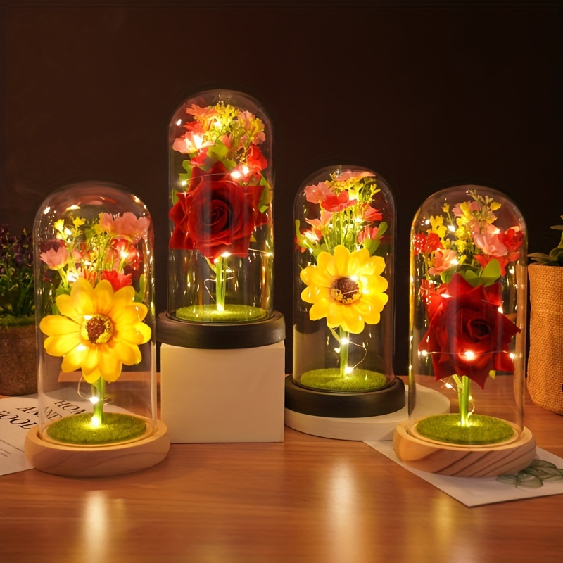 1pc, Regali Di Girasole, Girasole Artificiale In Cupola Di Vetro Con  Striscia Luminosa A Led Per Mamma, Nonna, Anniversario Di Compleanno,  Ringraziamento, Natale, San , Festa Della Mamma, Decorazioni Per La Stanza