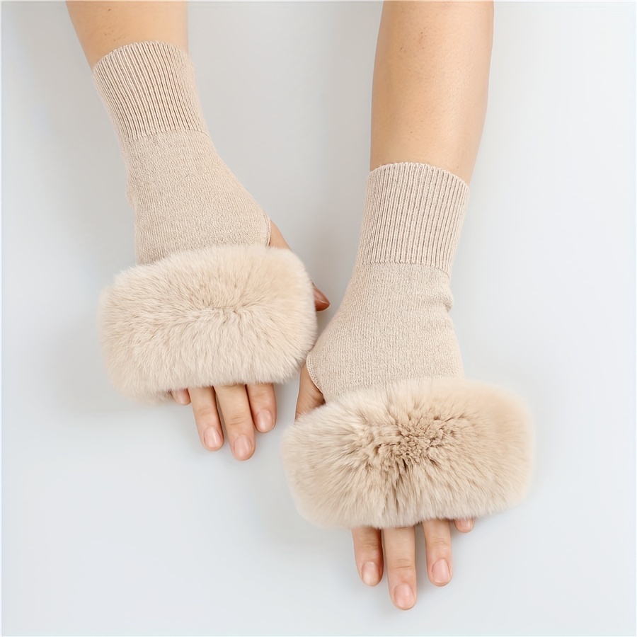 Women's Knitted Rex Rabbit Fur Fingerless Gloves | Overland