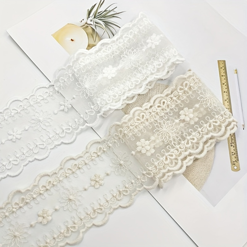 White Lace Trim Embroidery Small Floral Mesh Ribbon For - Temu