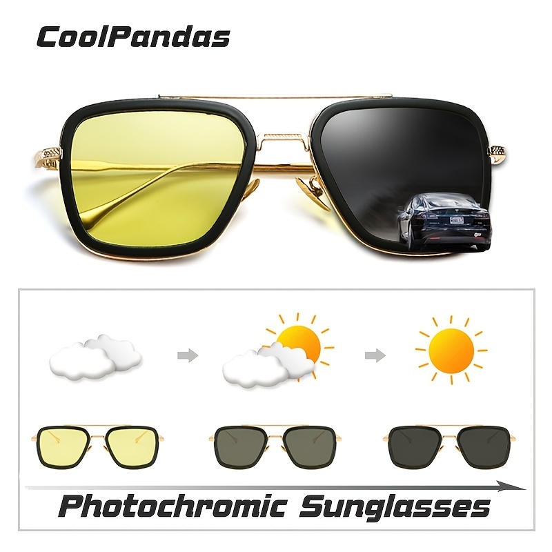 High Quality Tony Stark Square Sunglasses Photochromic Polarized
