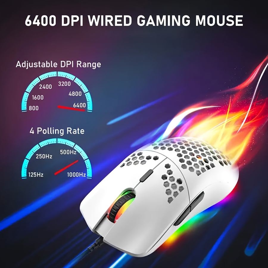 RGB Gaming Mouse Wired, 8 Programmable Buttons Computer Mouse, 6 Adjustable  DPI [1200/1600/2400/3200/4800/7200 dpi], Ergonomic Mouse with 13 Backlight