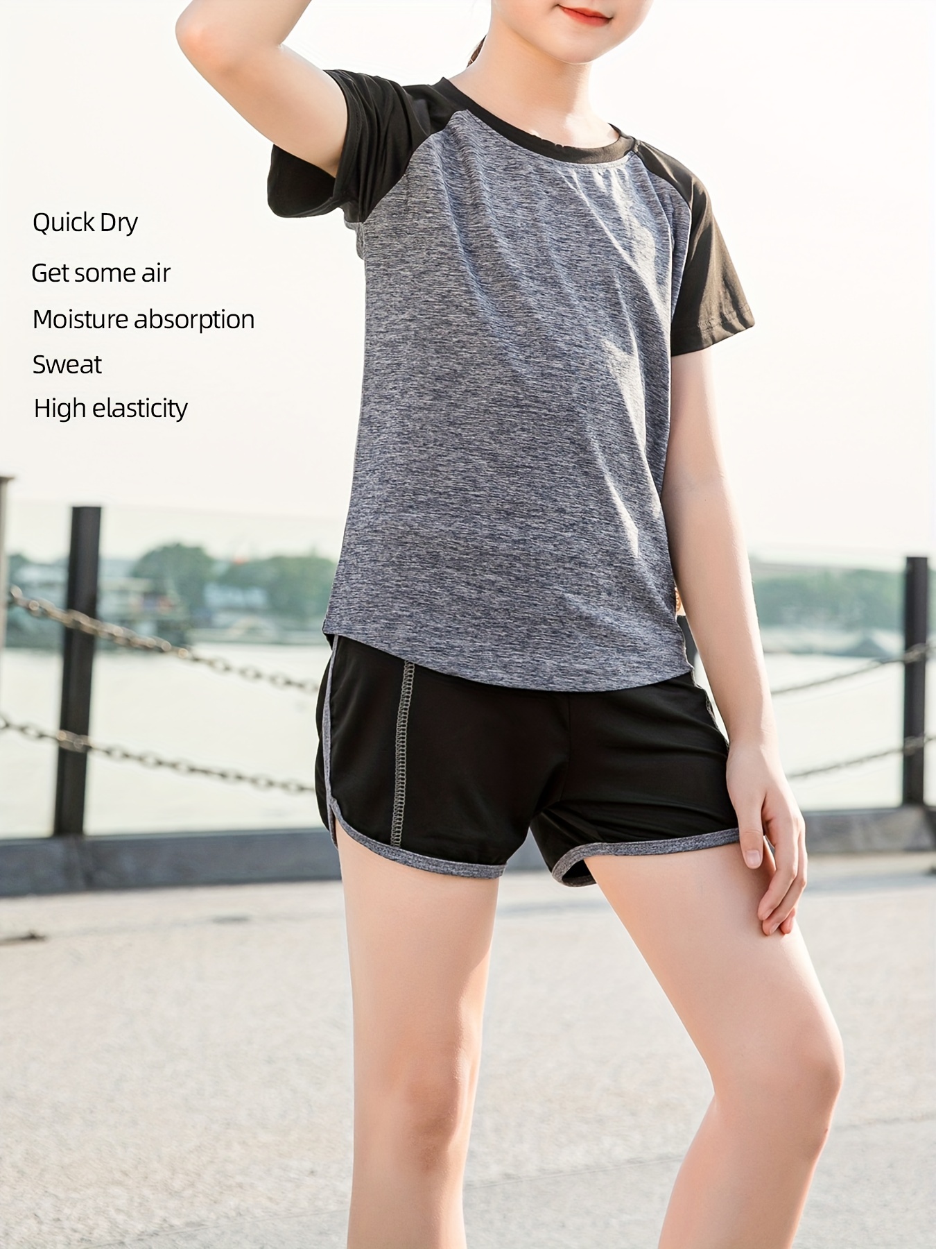Girls Activewear Quick drying Raglan Sports Tee Track Shorts - Temu Canada