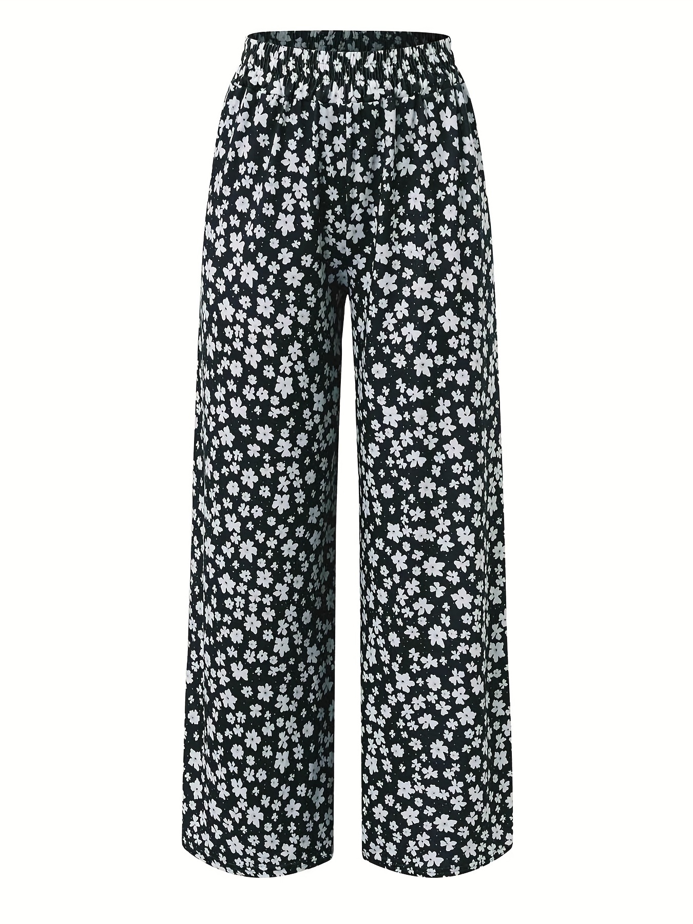 Ditsy Floral Print Palazzo Pants, Vacation Long Length Wide Leg Pants,  Women's Clothing