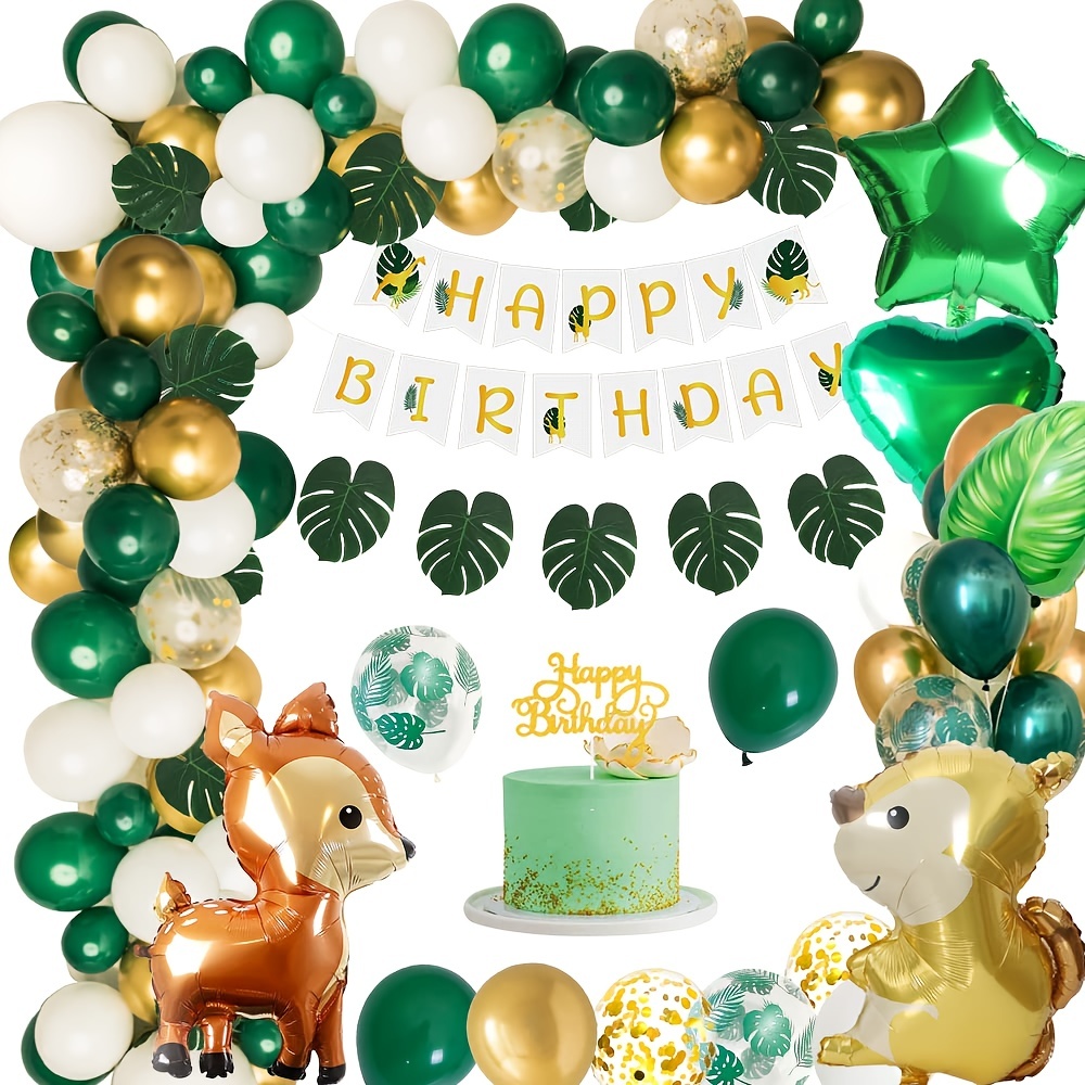 Decoracion Cumpleaños 1 Año, Selva Animales Globos de Cumpleaños 1 Año,  Marrón Verde Safari Decoracion Fiesta Cumpleaños para Niño Niña Primer