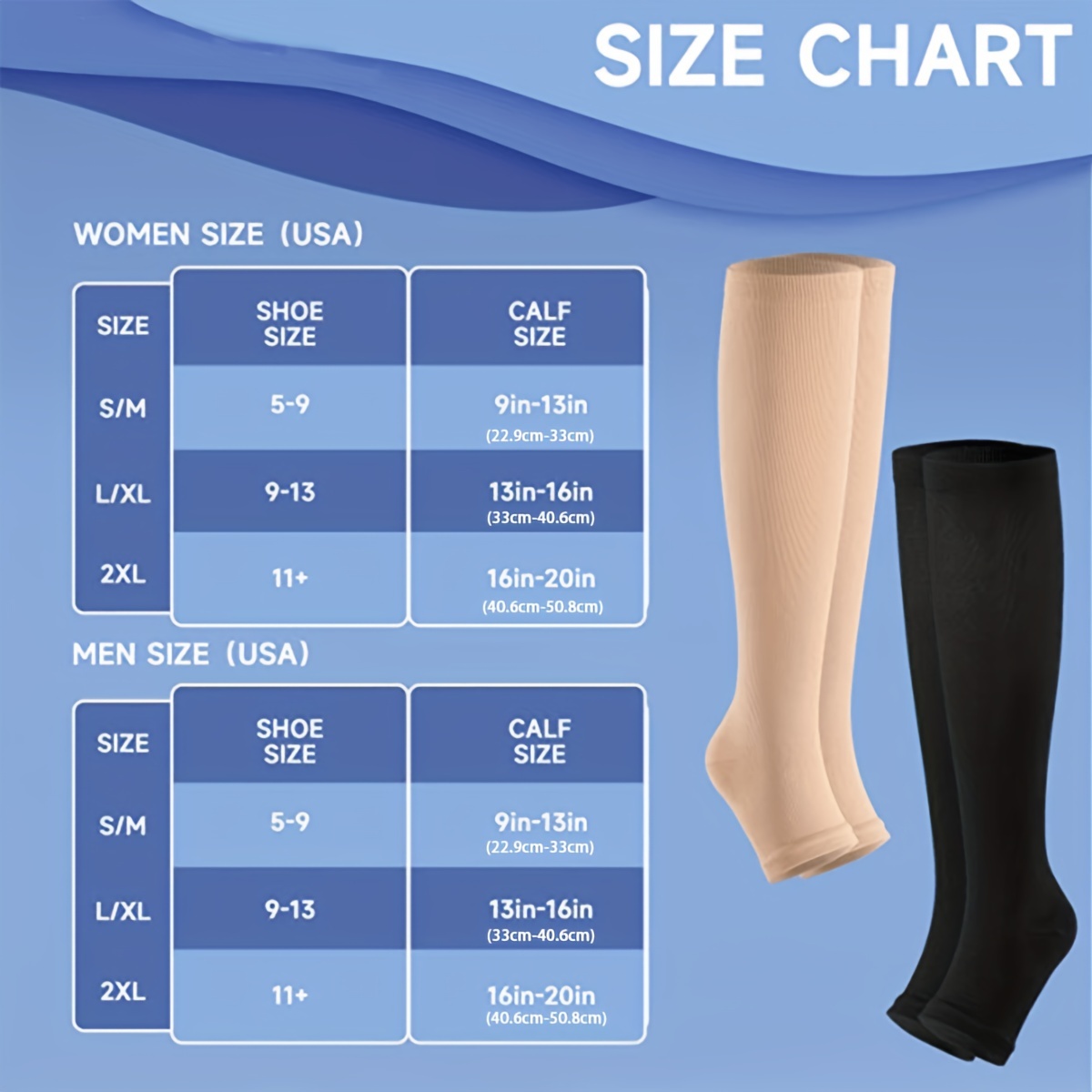 Truform - Medias de compresión de 20-30 mmHg para hombres y mujeres, hasta  la rodilla, punta abierta