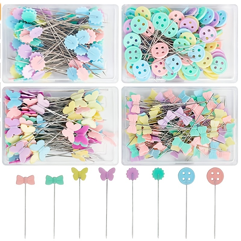 KINBOM 440PCS Sewing Pins, Sewing Pins with Colored Heads Flat Head  Straight Pins Heart Butterfly Button Shape for Sewing Fabric Patch