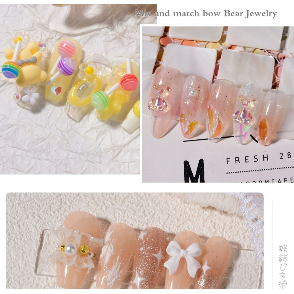 50Pcs 3D Gummy Candy Nail Charms Colorful Lollipop Cute Kawaii