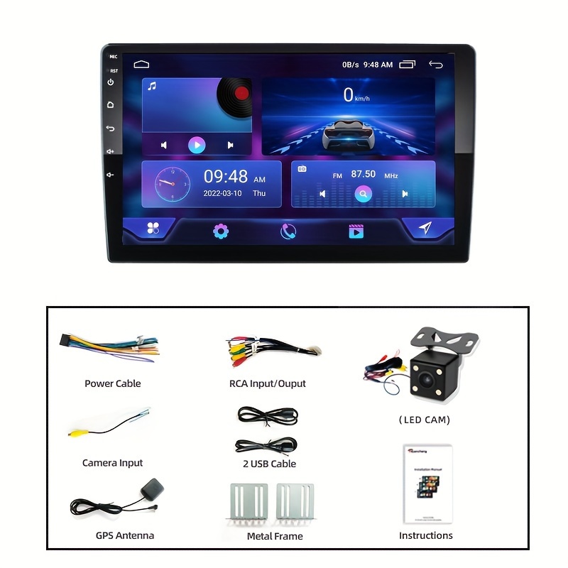 25.4cm Inch 1G 32G Auto Radio 2 Din, Android, Wireless, Mirror Link, Touch  Screen, FM Car Radio Stereo + LED Camera