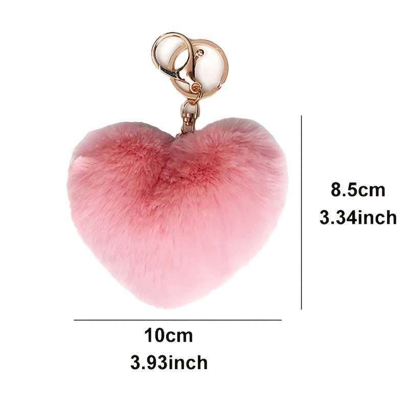 Lovely Heart Shaped Pom Pom Keychain Rabbit Fluffy Plush Peach