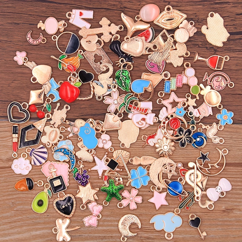 Random 20 100 Styles Mix Size 5 Colors Alloy Drop Oil Charms - Temu