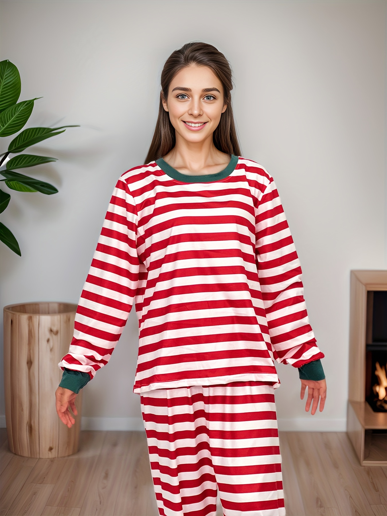 Women's Christmas Long Sleeve Striped Pajama Set, Ladies