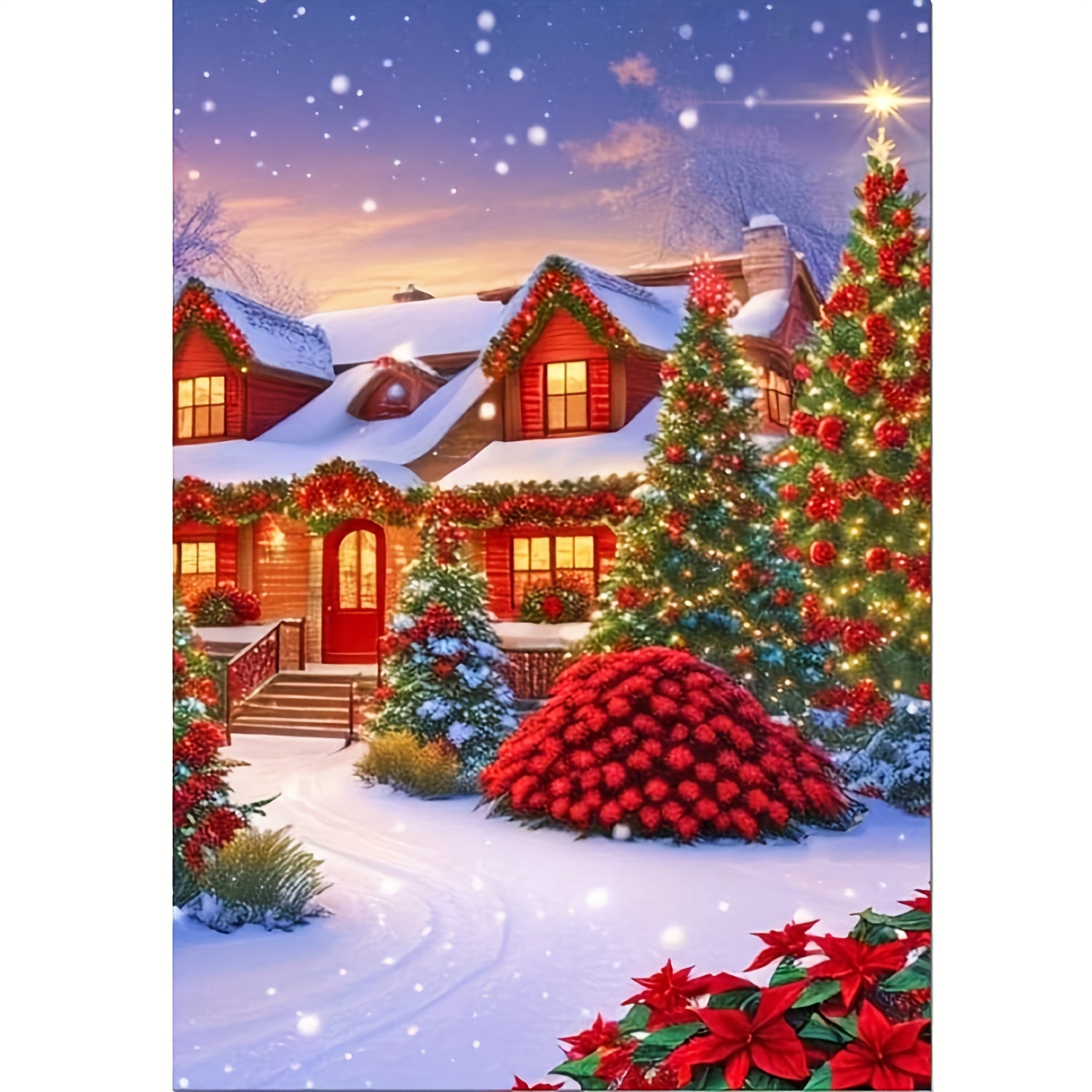 Christmas Diamond Painting Kits, 5D DIY Diamond Painting Kits For Adults,  Christmas Red House Snow Full Diamond Round Diamond Painting Beginners For W