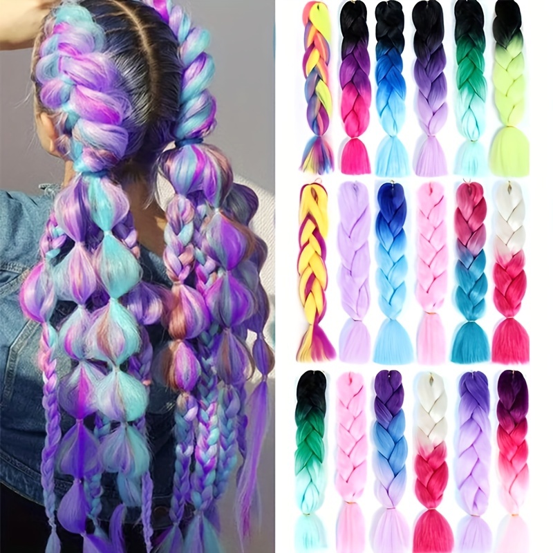 Ombre Hair Bundles: Synthetic Jumbo Braiding Hair In Rainbow - Temu