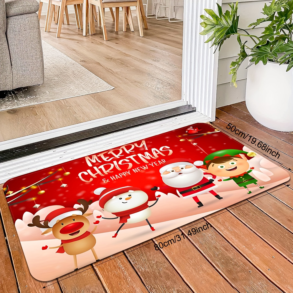 1pc Christmas Snowman Printed Kitchen Floor Mat, Polyester Anti-slip  Decorative Mat For Christmas