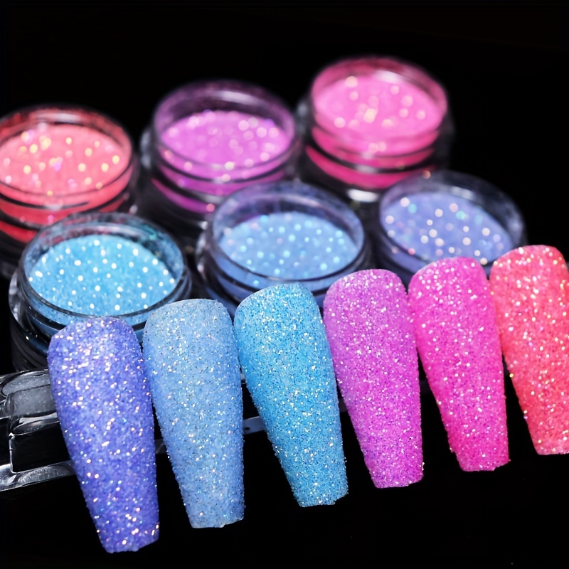 6 Grids Sandy Sugar Powder Blue White Pink Nail Glitter Candy Pigment Dust  For Manicure Summer Nail Art Decorations LA1909-25