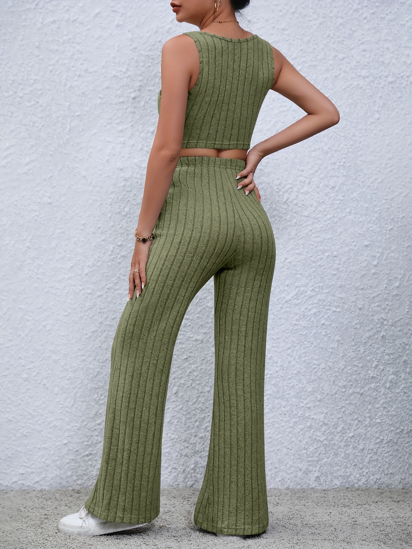 Ribbed 2-Piece Set Crop Tank Top & Wide Leg Pants