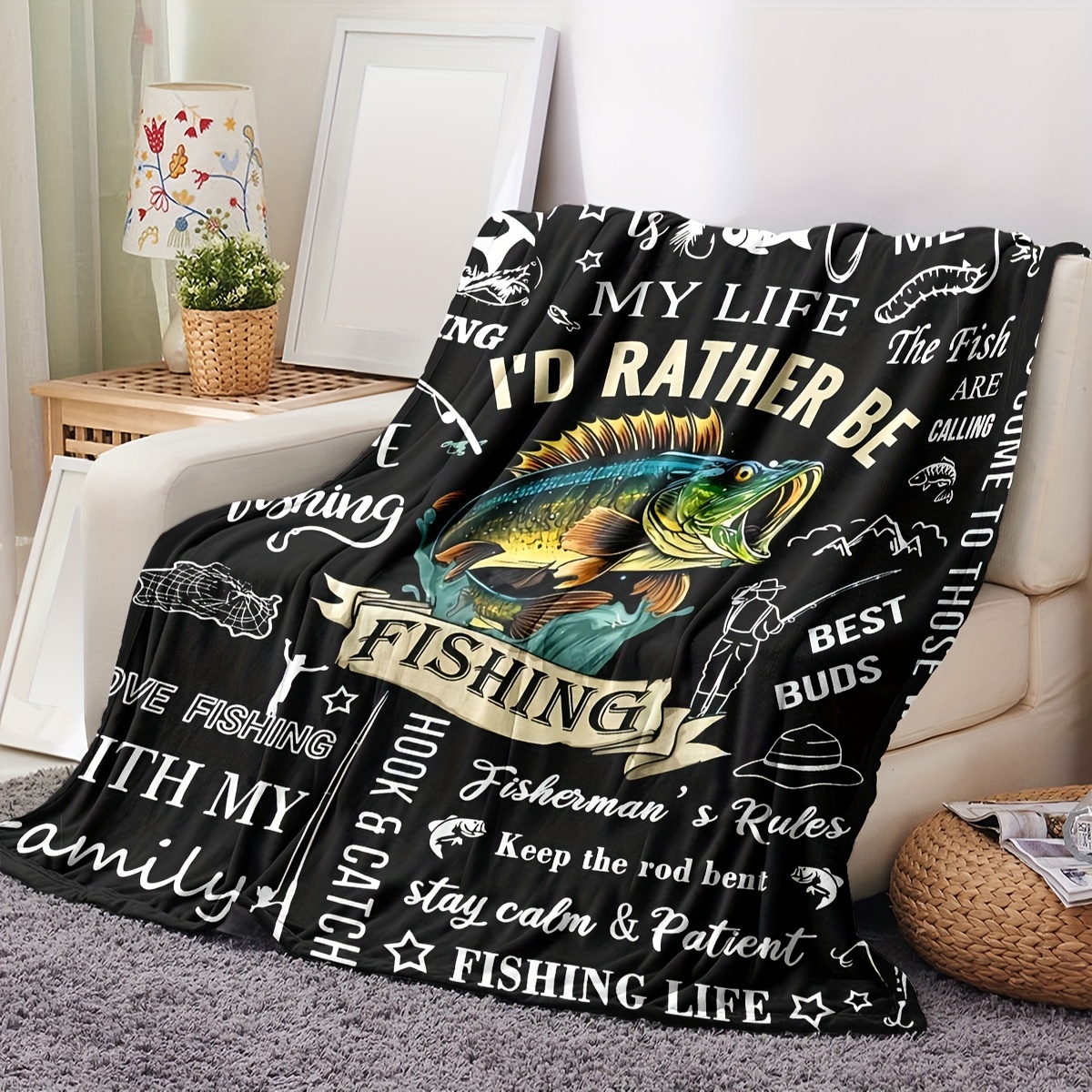 1pc Fish Printed Gift Blanket Nap Blanket Sofa Air Conditioning Blanket  Throw Blanket, Warm Cozy Soft Blanket For Couch Bed Sofa Office Camping
