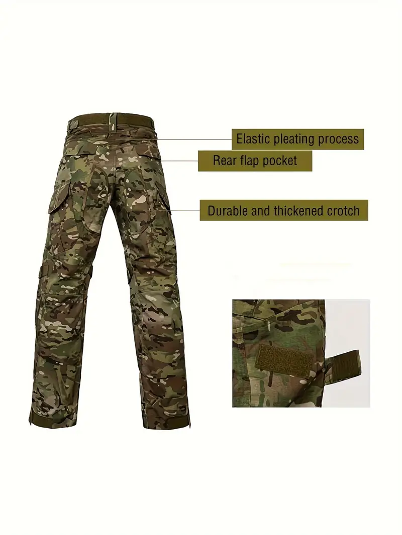 2-piece Men s Camouflage Pattern Tactical Suit, Men s Long Sleeve Stand Collar Sports Training Gear Shirt With Zipper & Flap Pocket Pants Set details 5