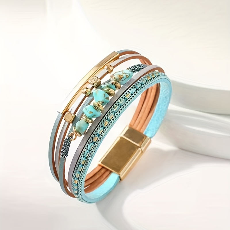 

Handmade Blue Irregular Turquoise Women's Cuff Bracelet Bangle Magnetic Buckle Bracelet Jewelry