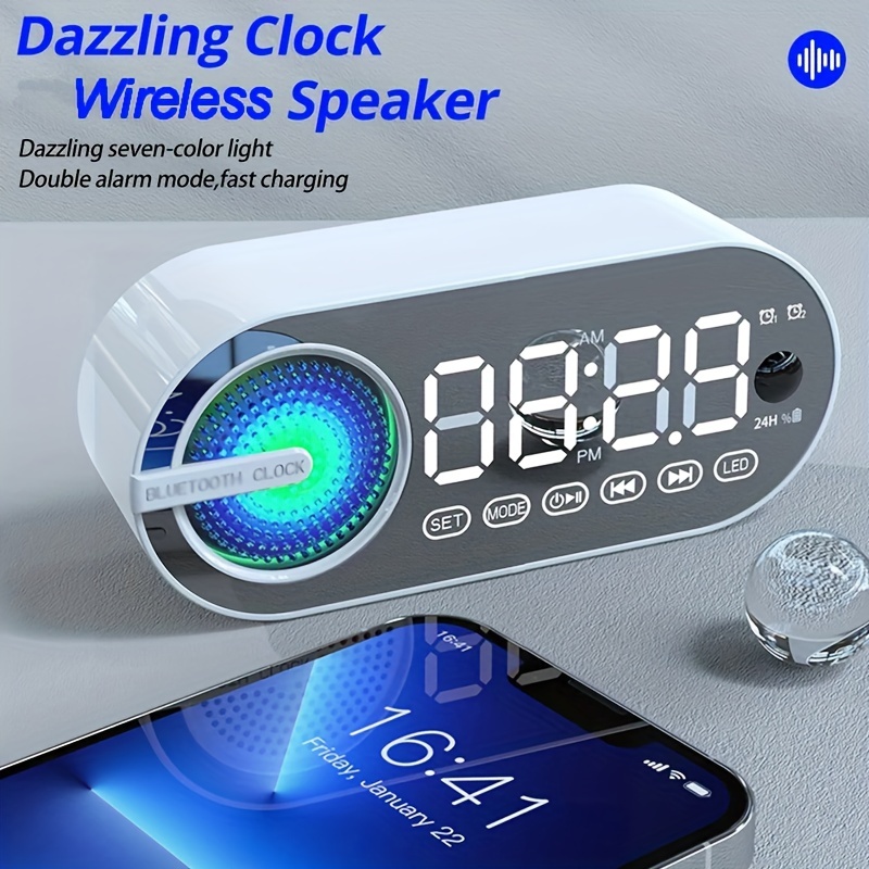 Reloj despertador digital para dormitorio, reloj electrónico LED con  superficie de espejo, brillo ajustable, modelo de repetición, control de  voz