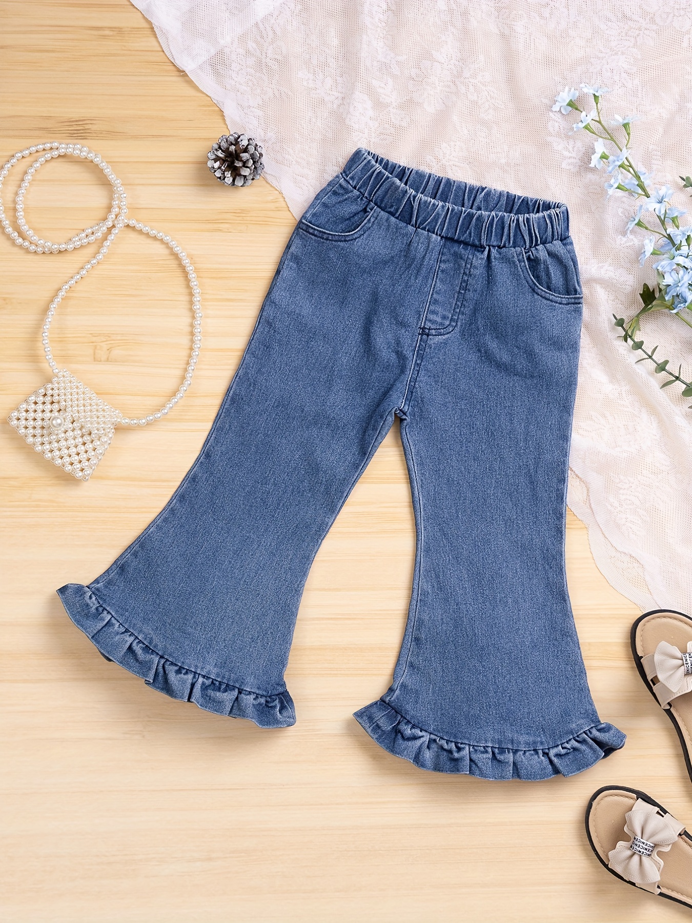 Girls Casual Flare Bell Bottom Pants Rib Knit Crop Length - Temu