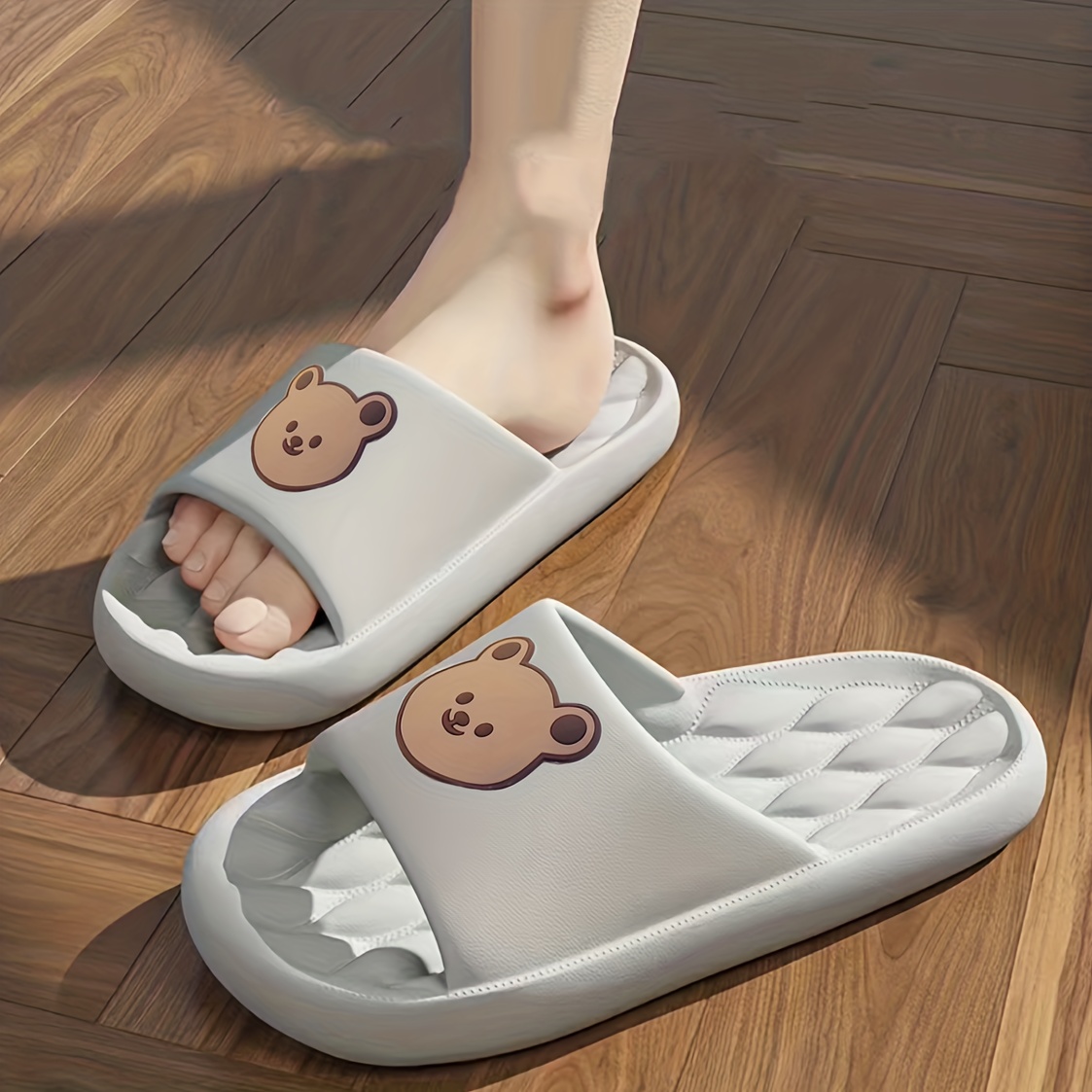 Kawaii Bear Pattern Cloud Slides, Casual Slip On Soft Sole Shoes, Comfortable Pillow Shower Shoes