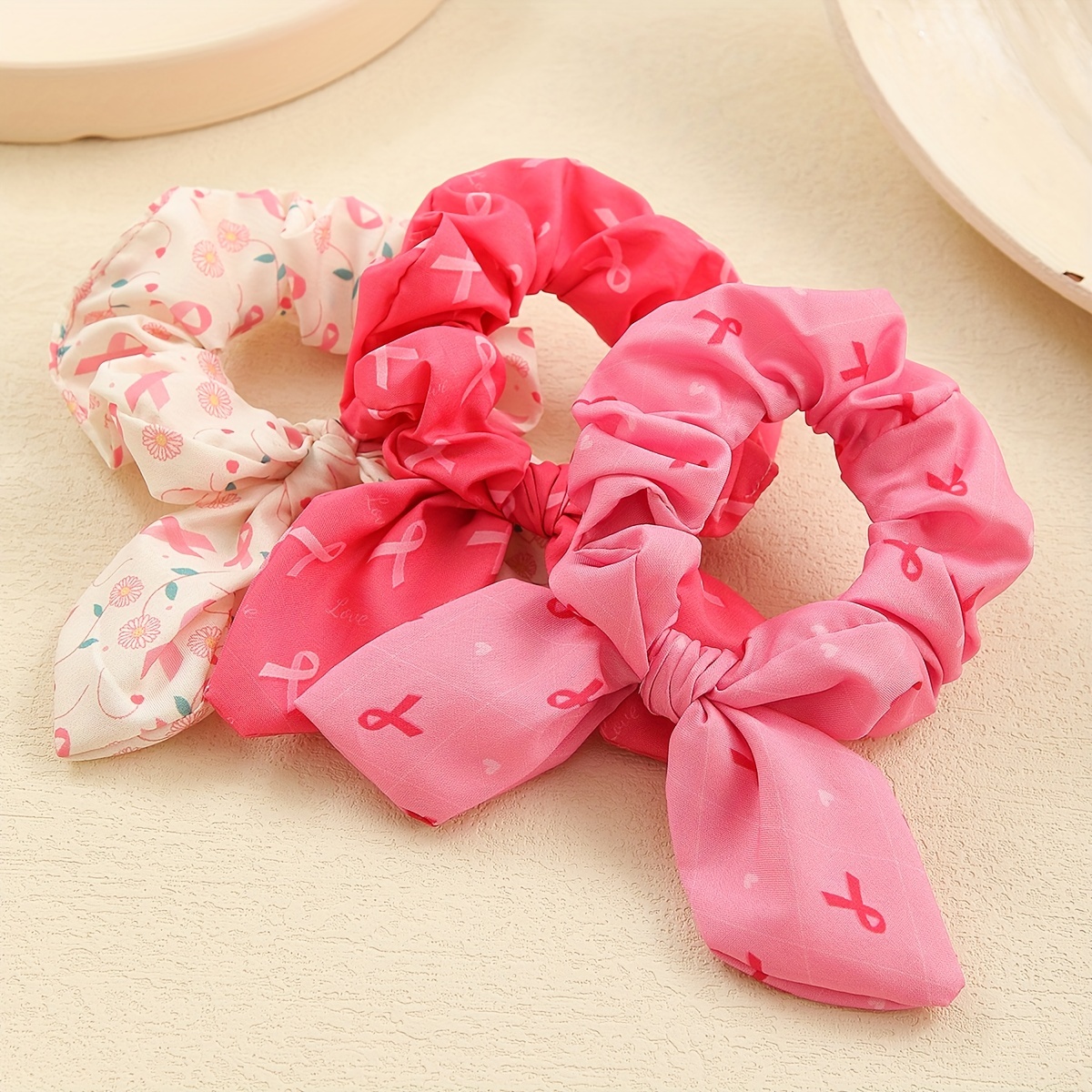 Set of 6 Ribbon Bow Hair Elastics Pink