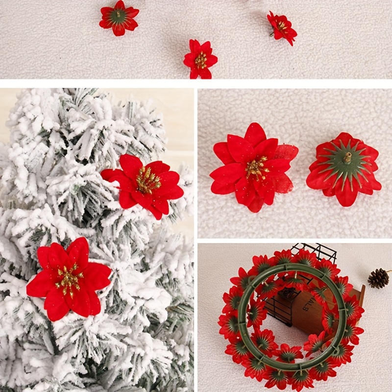 Christmas Glitter Artificial Poinsettia Flowers Christmas - Temu