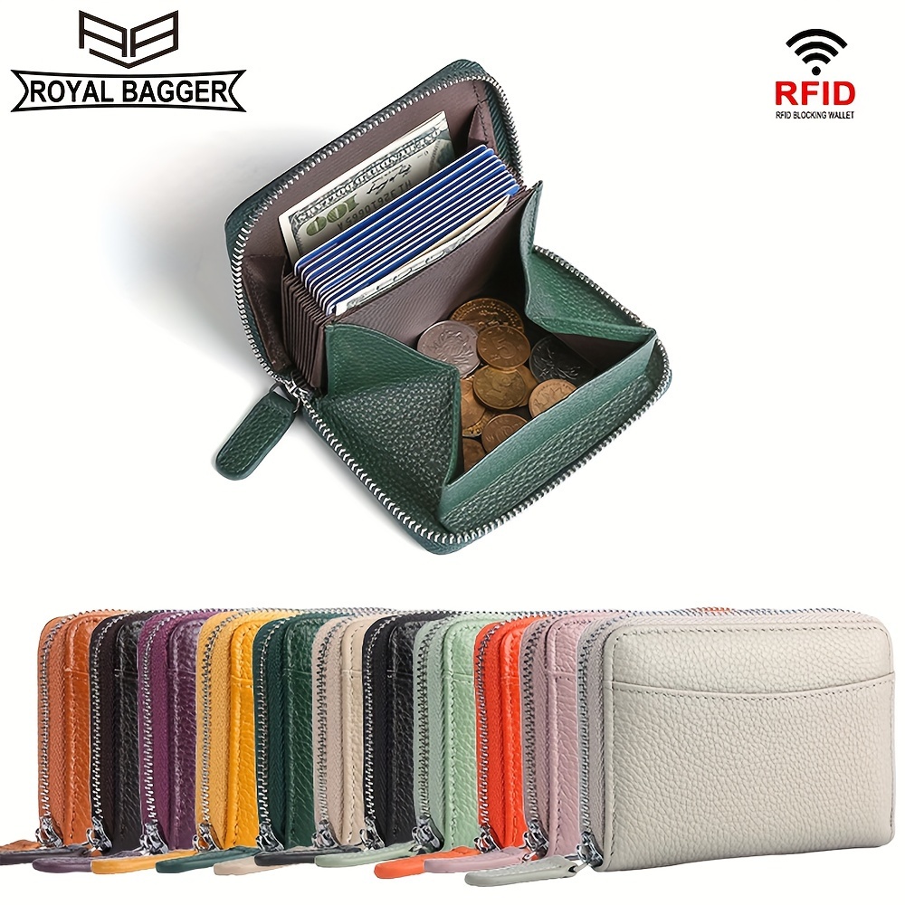

Royal Bagger Rfid Organ Card Holder, Solid Color Multi-card Slots Card Case, Portable Card Coin Bag For Daily Use