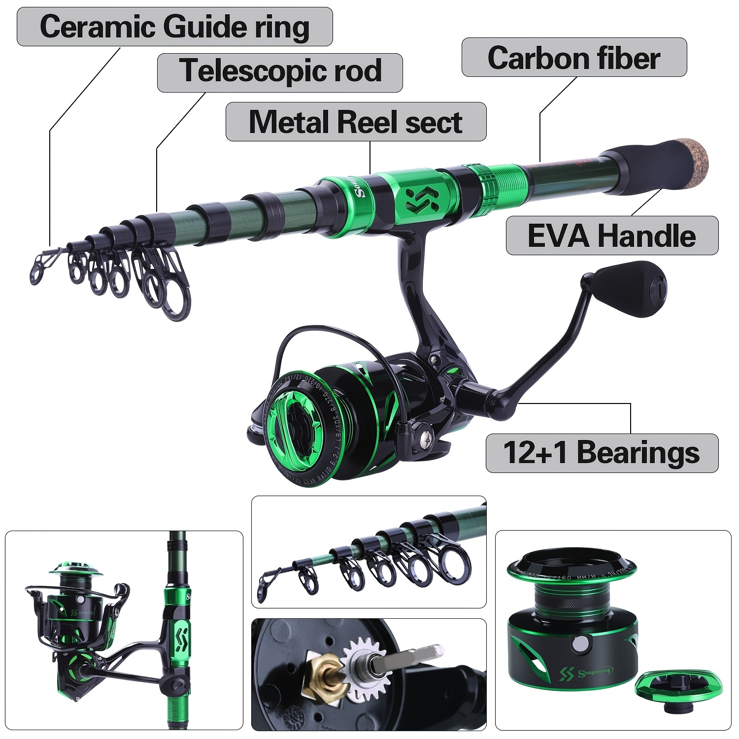 Sougayilang Fishing Rod Reel Combos: Carbon Fiber Telescopic - Temu