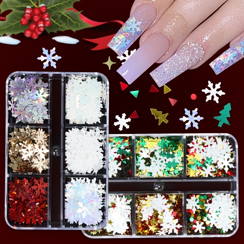 Snowflake Glitter Nail Sequins 3d Colorful Christmas - Temu United Arab  Emirates