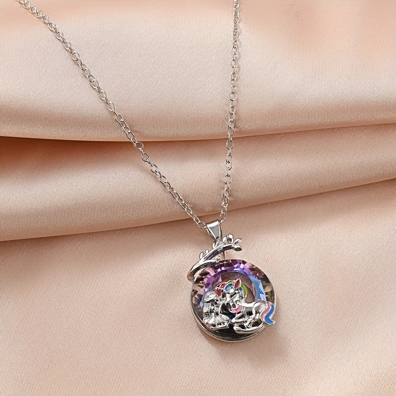 Unicorn Crystal Round Necklace for Men