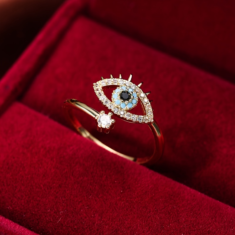 Adjustable Evil Eye Ring with CZ Vintage Style Gemstone Accent